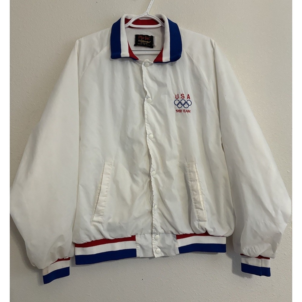 Vintage 1988 Olympic Jacket USA Men's XL 48-50 Pla-Jac Made In USA Satin 80s